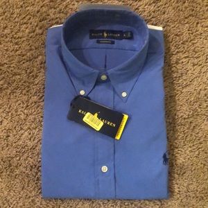 Blue Long Sleeve Performance Dress Shirt Polo